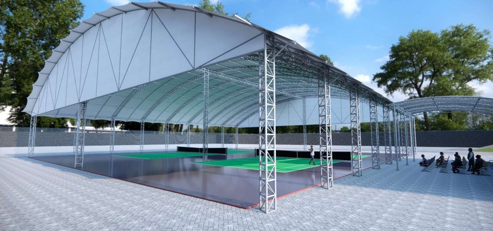 Proses Instalasi Tenda Membrane Lapang Tenis Presisi