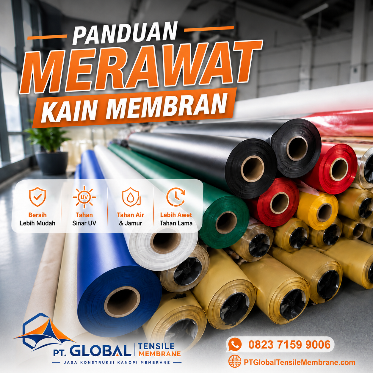 Kanopi Membran terpasang rapi dengan rangka kokoh dan kain membran berkualitas