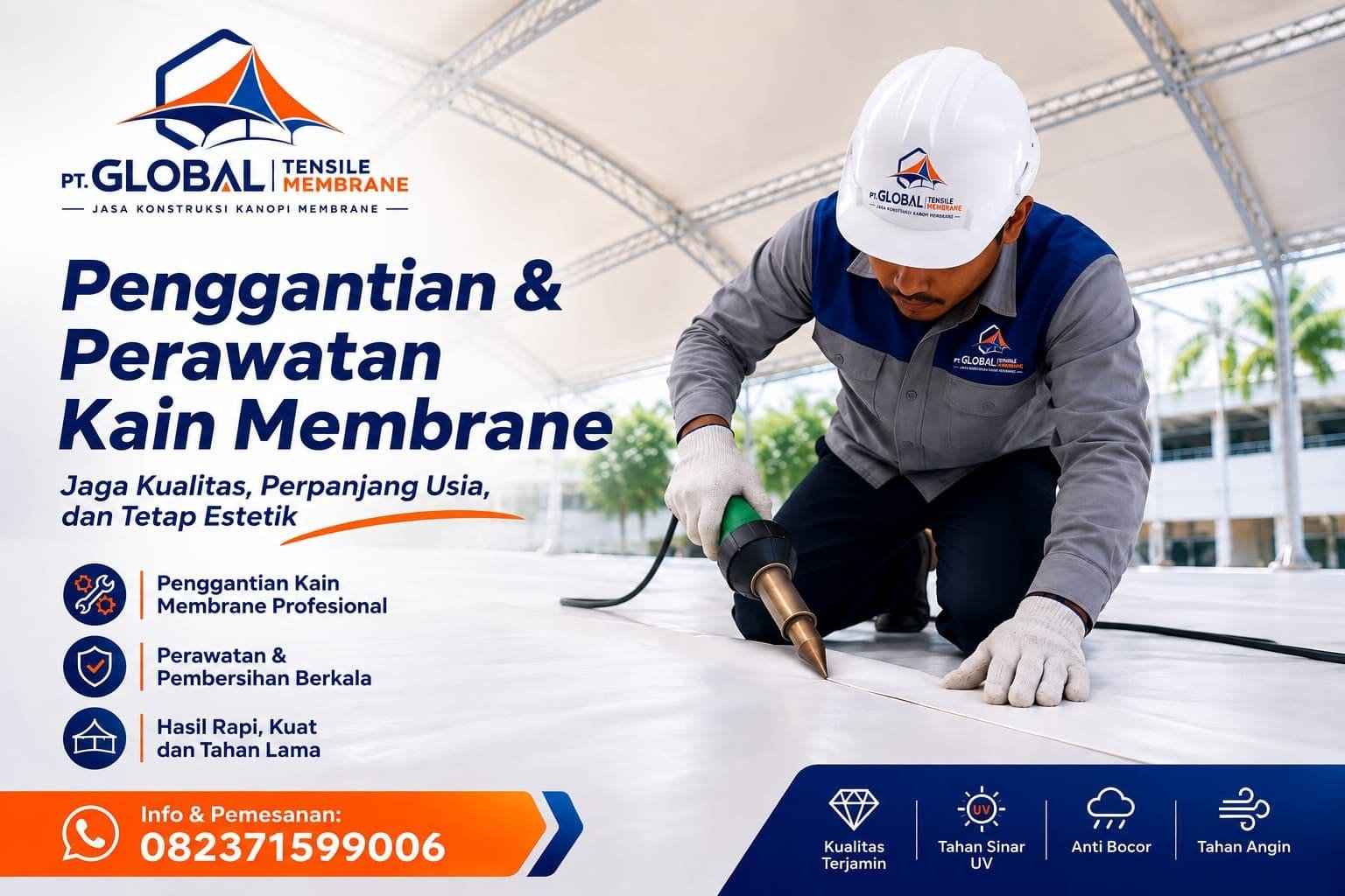 Jasa penggantian dan perawatan kain tensile membrane